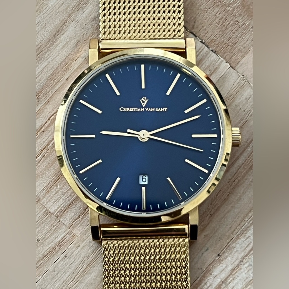 Christian Van Sant Ladies Watch Blue Dial Gold-Tone Adjustable Mesh Bracelet